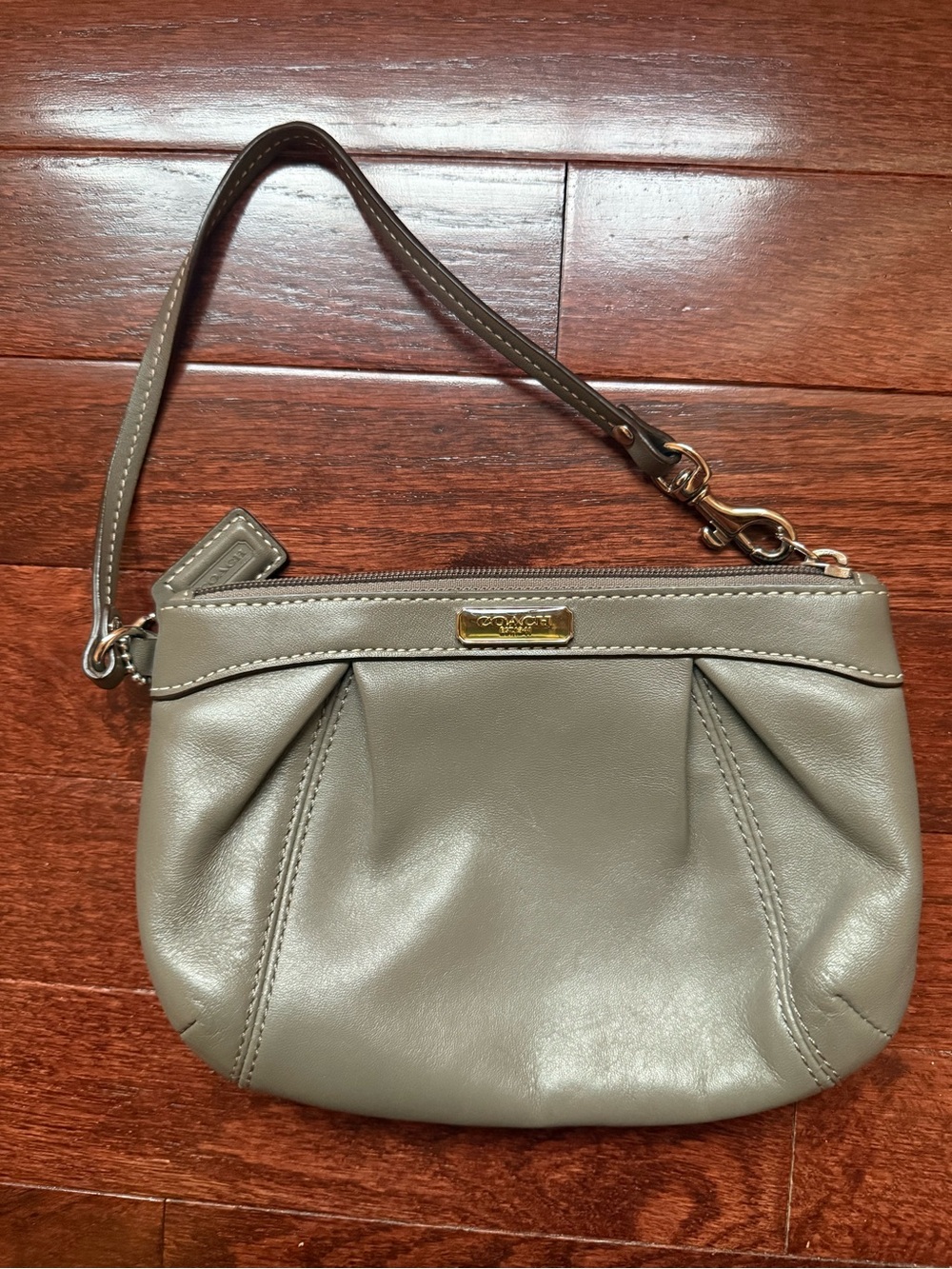 Coach Small Leather Wristlet in Taupe with Gold Hardware